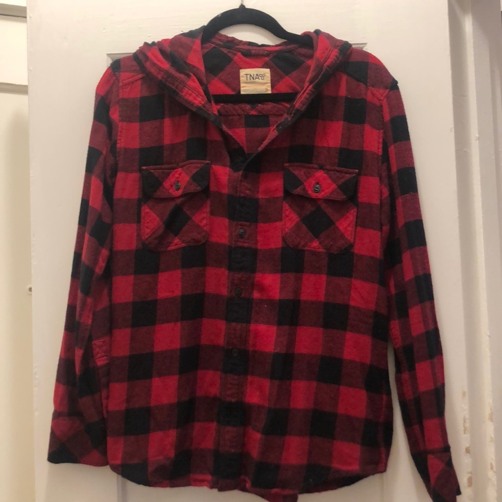 TNA Hooded Flannel. Button down and hood.